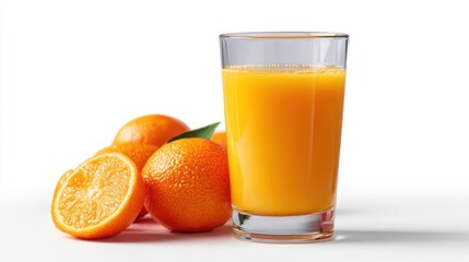 Fresh orange juice in glass isolated on white background