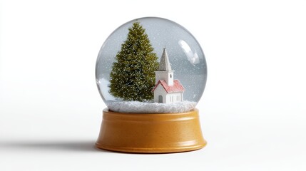 Snow globe with Christmas scene inside on white background