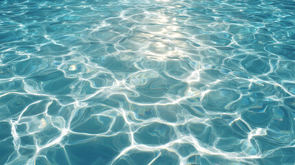 Clear Water Surface with Sun Reflection: A realistic water caustics effect showing sunlight reflecting on the surface of a clear swimming pool.
