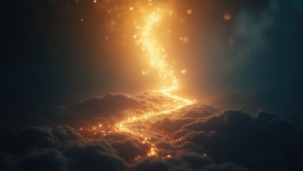 Fototapeta premium Golden path through a dark cloud field.