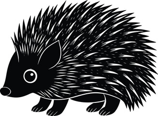 Silhouette of a hedgehog,hedgehog silhouette, black and white. porcupine silhouette in black color simple and clean vector illustration