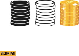 Gold coins stack vector illustration for finance and investment concept design element on white background editable vector