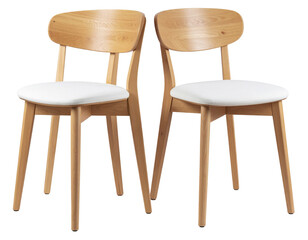 Pair of Scandinavian-Style Wooden Dining Chairs with Cushioned Seats, Transparent PNG