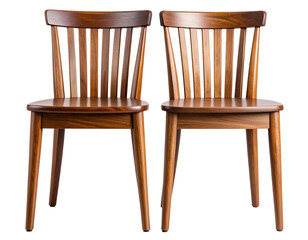 Front View of Mid-Century Modern Wooden Dining Chair Pair, PNG Isolated