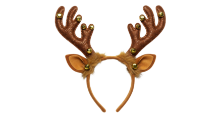 Reindeer antler headband with bells isolated on white background