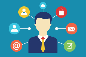 business person network icons social tech