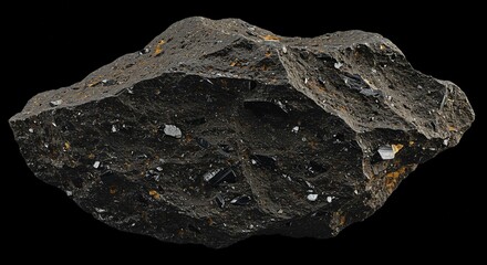 Photo of a Raw Black Mineral Specimen with Crystalline Inclusions