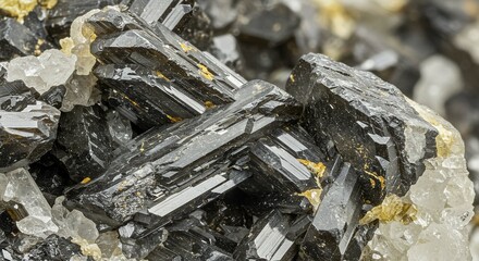 Photo: Close-up of Schorl Tourmaline Crystals with Quartz