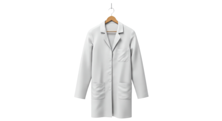White lab coat hanging on hanger isolated PNG with Transparent Background