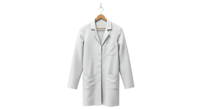 White lab coat hanging on hanger isolated PNG with Transparent Background