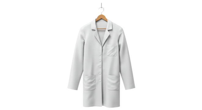 White lab coat hanging on hanger isolated PNG with Transparent Background