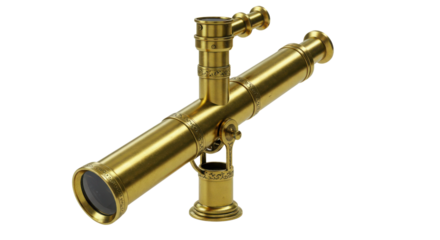 Brass antique telescope isolated on white background