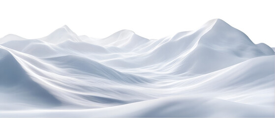 A cool panorama shows a scenic winter landscape with snow-covered mountains against a stark transparent background, perfect for a chilly or alpine design.