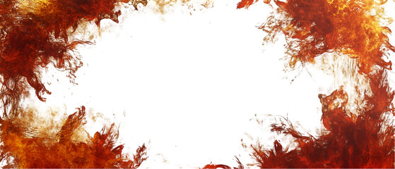 Fiery frame with transparent center showcases dynamic flames and abstract patterns for striking design overlays and impactful visuals, transparent background