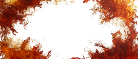 Fiery frame with transparent center showcases dynamic flames and abstract patterns for striking design overlays and impactful visuals, transparent background