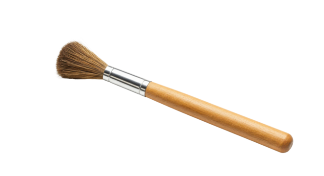 Isolated Cosmetic Makeup Powder Brush with Wooden Handle and Silver Ferrule isolated on Transparent Background