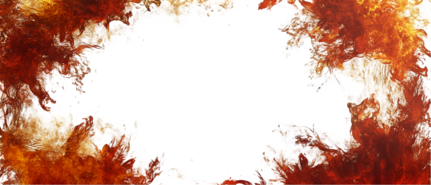 Fiery frame with transparent center showcases dynamic flames and abstract patterns for striking design overlays and impactful visuals, transparent background