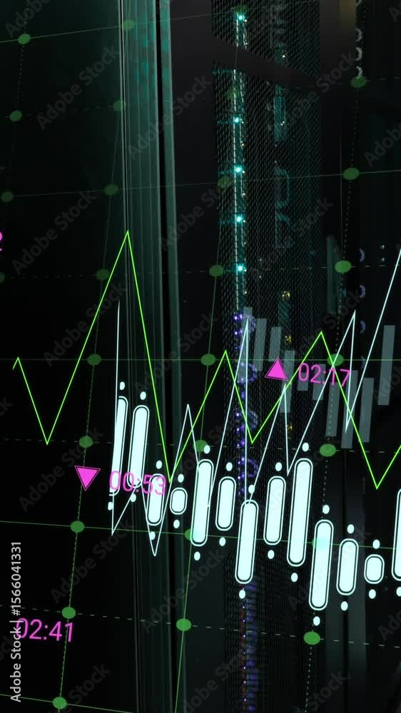 Poster animation of data processing over grid network against computer server room