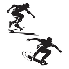 Skateboard Trick Silhouette Set – Skater Jumping Vector Icons for Streetwear, Sports & Graphics