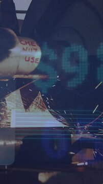 Animation of financial data processing and statistics over machinery