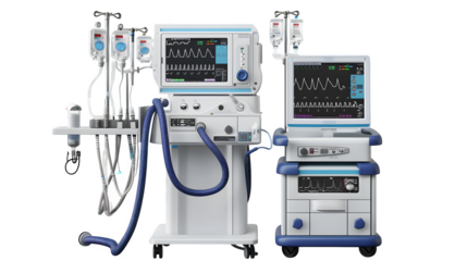 Hospital Anesthesia Machine Setup 3d rendered, isolated on transparent background