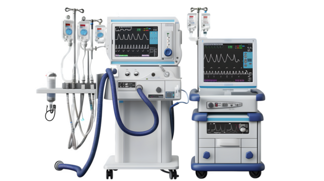 Hospital Anesthesia Machine Setup 3d rendered, isolated on transparent background