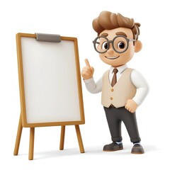 Dynamic man presenting blank easel