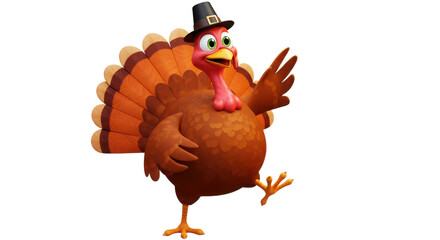Cute cartoon Thanksgiving turkey wearing pilgrim hat isolated on white