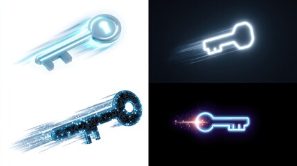 Quad icon display stylized keys with speed lines