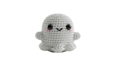 Cute gray crocheted octopus plush toy isolated on white background