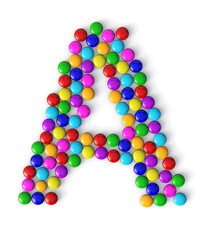 A made of colorful chocolate candy isolated on transparent background. 3d chocolate candy Alphabet.