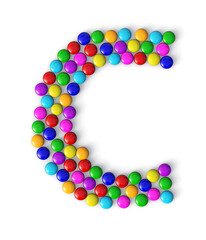 C made of colorful chocolate candy isolated on transparent background. 3d chocolate candy Alphabet.