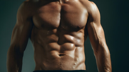 Fototapeta premium Muscular Male Body Close-Up with Defined Chest and Abs in Studio Light