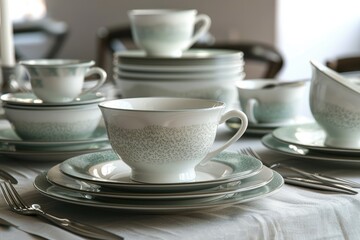 Premium Quality Picture of Arrangement with Plates,Cups and Cutlery