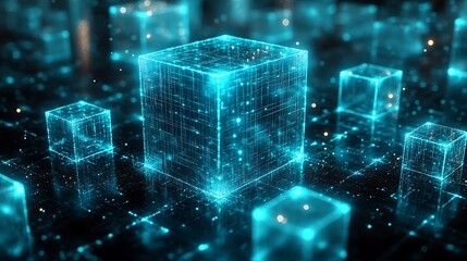 Glowing digital cubes network illustration