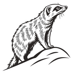 Fototapeta premium White back ground a black and white illustration of a mongoose.