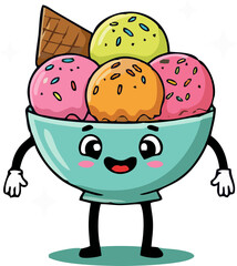 Funny cartoon ice cream characters with smiling faces in a playful vector illustration