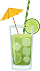 Refreshing Cocktail Glass with Lime and Mint on White Background