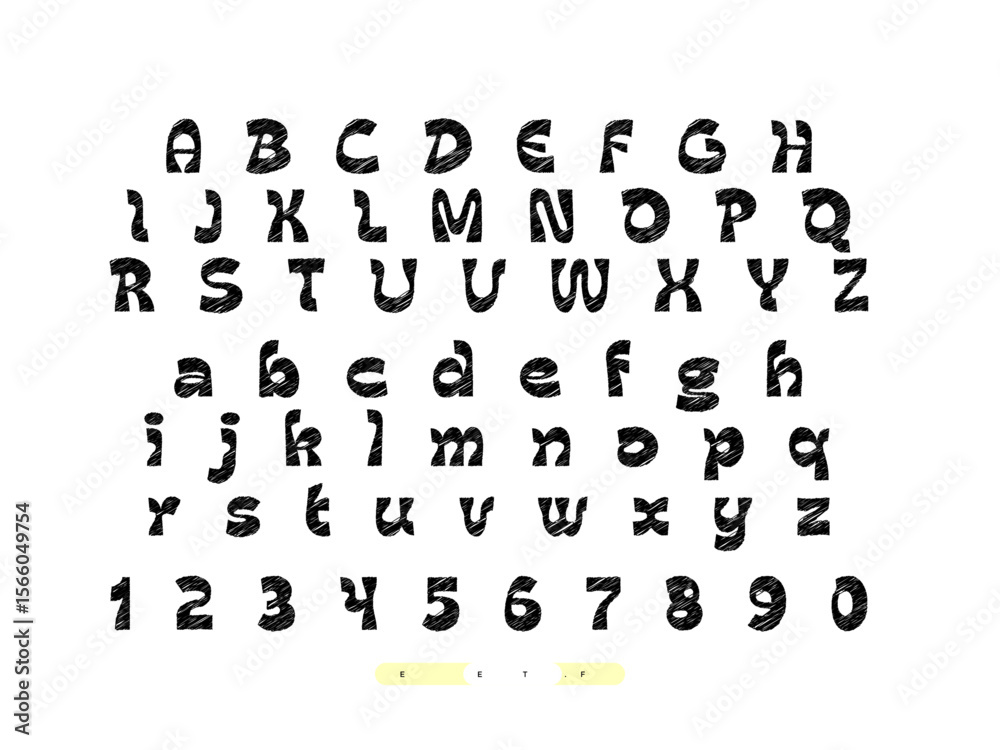 Fototapete vector illustration of hand drawn scribble style kid typeface with chalk numbers and letters for pla