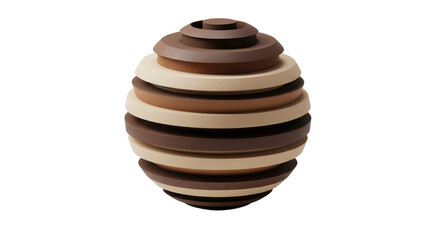 3D render of striped brown spherical abstract shape isolated on white