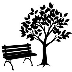 Bench under autumn tree vector silhouette