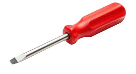 Red handled flat head slotted screwdriver isolated on Transparent Background
