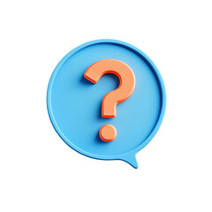 3D orange question mark in blue speech bubble isolated on transparent background