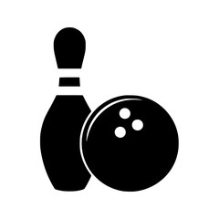Black silhouette of bowling pin and ball