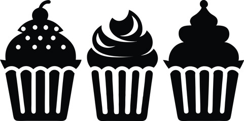 Set of black cupcakes silhouette vector illustration