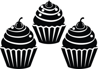 Set of black cupcakes silhouette vector illustration