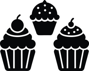 Set of black cupcakes silhouette vector illustration