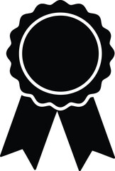 A black award ribbon rosette is isolated on white background