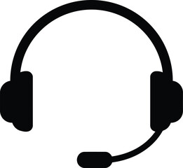 A black headset with microphone is isolated on white background