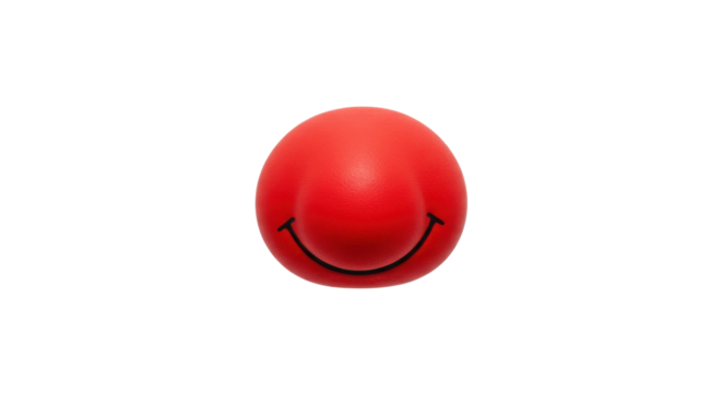 Red Foam Clown Nose with a Painted Smile, Novelty Item for Comic Relief isolated on Transparent Background